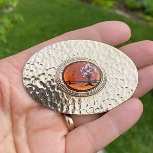 Enamelled and Hammered Oval Brooch